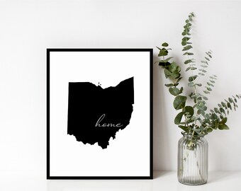 Ohio Hausschild, Ohio Outline Druck, State Schild, Haus, Wandkunst, moderne Wohndekor, Einweihungsgeschenk, Digitaler Download, Druck&Rahmen, Ohio