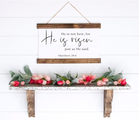He is risen sign, Easter wall decor, Easter sign, DIY home decor, Easter printable, Matthew 28:6 sign, Farmhouse Easter printable
