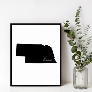 Nebraska Home Sign, Nebraska Outline, State Sign, Home, Wall Art, Modern Home Decor, Housewarming Gift, Digital Download, Print & Frame