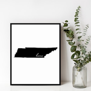 Tennessee Home Sign, Tennessee Outline Print, State Sign, Wall Art, Modern Home Decor, Housewarming Gift, Digital Download, Print & Frame