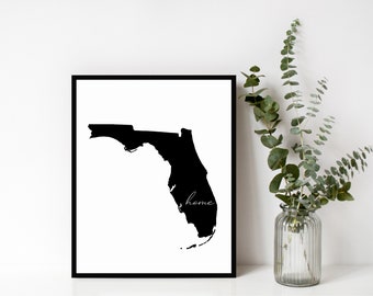 Florida Home Sign, Florida Outline Print, State Sign, Home, Wall Art, Modern Home Decor, Housewarming Gift, Digital Download, Print & Frame