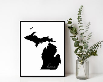 Michigan Home Sign, Michigan Outline, State Sign, Home, Wall Art, Modern Decor, Housewarming Gift, Digital Download, Print & Frame, Michigan