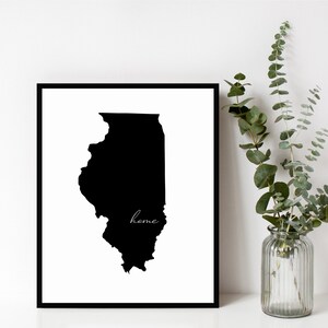 Illinois Home Sign, Illinois Outline Print, State Sign, Home, Wall Art, Modern Home Decor, Housewarming Gift, Digital Download, Print&Frame,