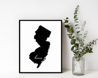 New Jersey Home Sign, New Jersey Outline Print, State Sign, Wall Art, Modern Home Decor, Housewarming Gift, Digital Download, Print&Frame