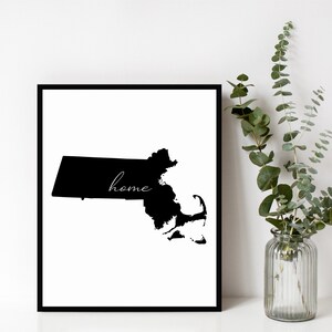 Massachusetts Home Sign, Massachusetts Outline, State Sign, Home, Wall Art, Modern Decor, Housewarming Gift, Digital Download, Print & Frame