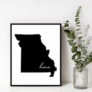 Missouri Home Sign, Missouri Outline Print, State Sign, Home, Wall Art, Modern Home Decor, Housewarming Gift, Digital Download, Print &Frame