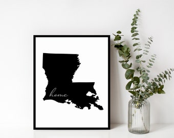 Louisiana Home Sign, Louisiana Outline, State Sign, Home, Wall Art, Modern Home Decor, Housewarming Gift, Digital Download, Print & Frame