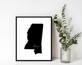 Mississippi Home Sign, Mississippi Outline, State Sign, Home, Wall Art, Modern Decor, Housewarming Gift, Digitale Download, Print &Frame