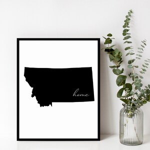 Montana Home Sign, Montana Outline Print, State Sign, Home, Wall Art, Modern Home Decor, Housewarming Gift, Digital Download, Print & Frame
