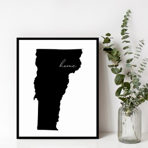 Vermont Home Sign, Vermont Outline Print, State Sign, Home, Wall Art, Modern Home Decor, Housewarming Gift, Digital Download, Print & Frame