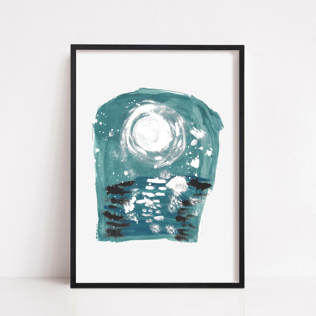 Abstract Moonlight Artwork, Navy Wall...