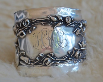 Sterling Silver Art Nouveau Cupid with Arrow to Woman Cuff Bracelet, Repurposed Antique Silver, Art Nouveau Cherub, Angel
