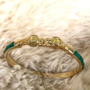 Gold Serpent Bracelet, Snake Head Bangle, Vintage