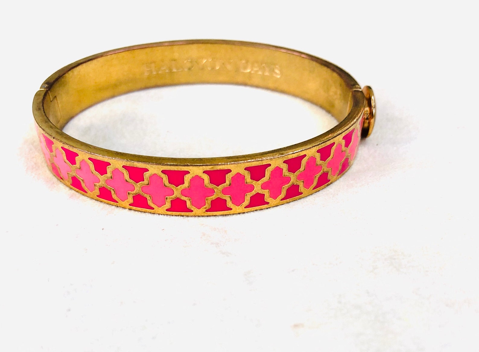 Halcyon Days Bracelet Pink and Gold Gorgeous Bangle Cuff - Etsy