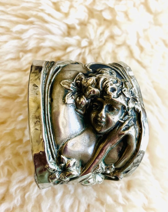 Sterling Silver Art Nouveau Woman Cuff Bracelet, R