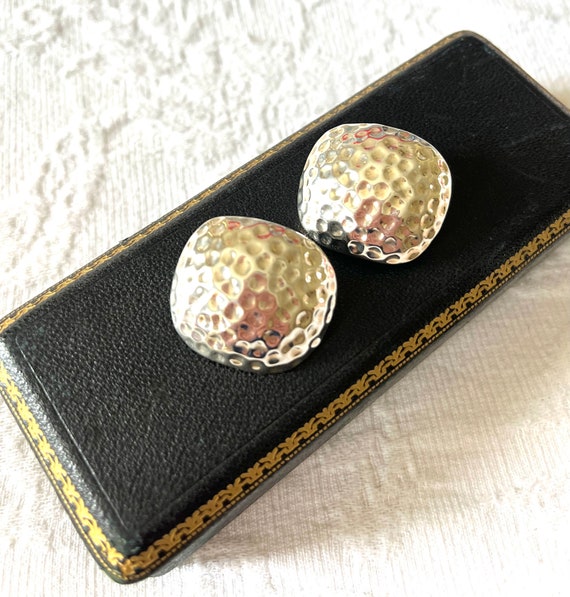 VTG Sterling Silver Clip On Earrings Hammered Ste… - image 7