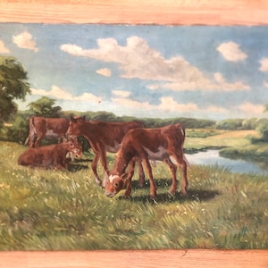 Dutch Oil Painting Vintage, Large Bovine Cattle Landscape, Dutch Cow Painting, Dutch Artist