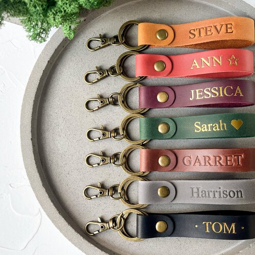 Custom Personalized Leather Keychain, Personalized Leather Key Fob (Flat rate shipping)