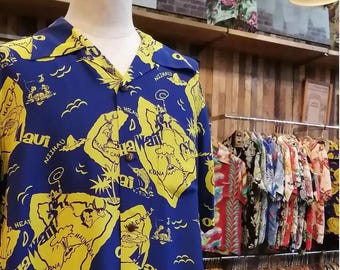 1950s LARGE Aloha Rockabilly Rayon Shirt Reproduction Sun Surf Japan