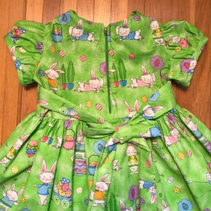 SALE Easter Dress Bunnies with Easter Eggs & Baskets Glittery Green Girls Size 2T, 3T Ready to Ship image 5