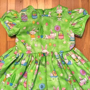 SALE Easter Dress Bunnies with Easter Eggs & Baskets Glittery Green Girls Size 2T, 3T Ready to Ship image 4