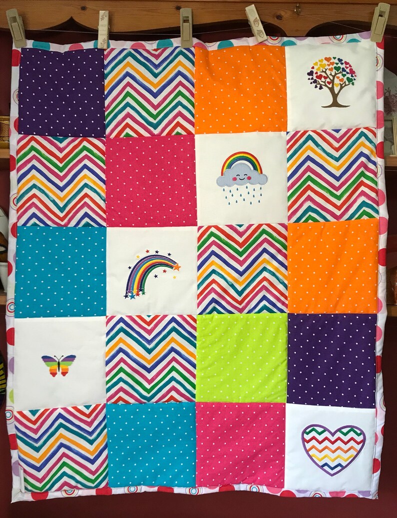 Rainbow Patchwork Baby Quilted Blanket Multi coloured Babies Etsy