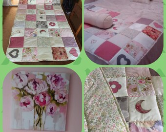 Personalised Quilt ,Shabby Chic Throw, Patchwork Quilt, Dog Blanket, Quilted Throw, Wedding Gift, Child's Bedding, LONG XL 40" x 72"