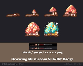 Twitch Mushroom Sub Badges| Bit Badges | Discord | Streamer Graphics | Cottagecore