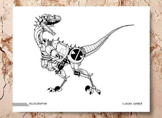 robot dinosaur coloring page velociraptor robosaur etsy