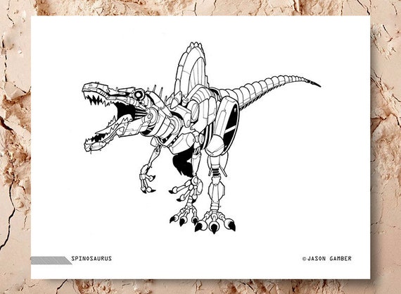 robot dinosaur coloring page spinosaurus robosaur dinosaur etsy