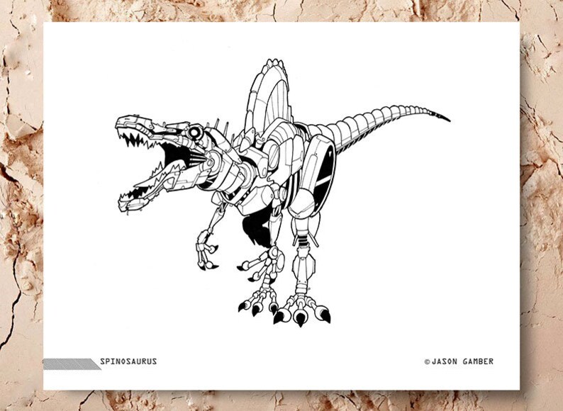 Robot Dinosaur Coloring Page Spinosaurus Robosaur dinosaur - Etsy España