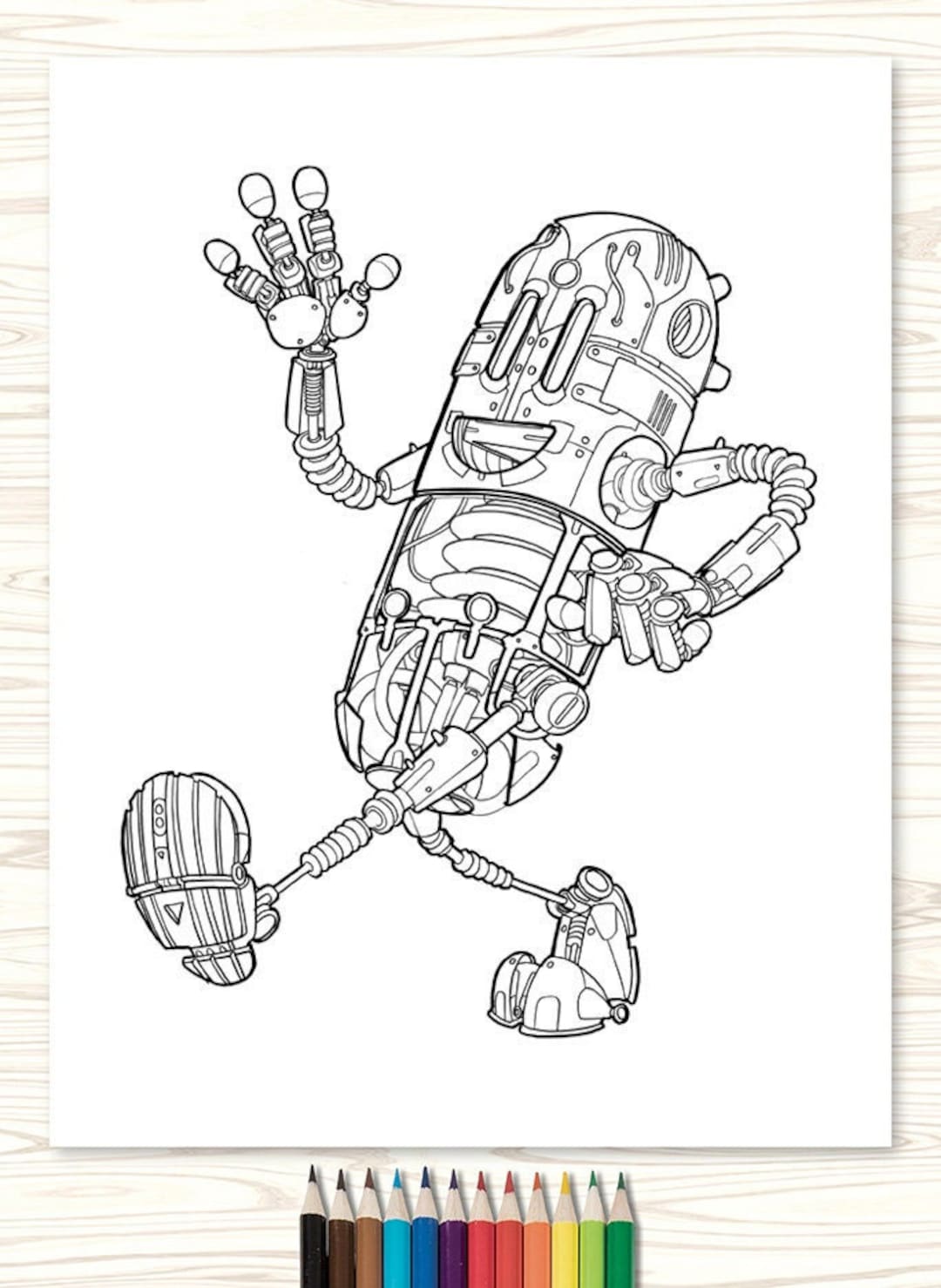 Happy Robot Coloring Page, Robot, Cartoon, Character, Smile, Child