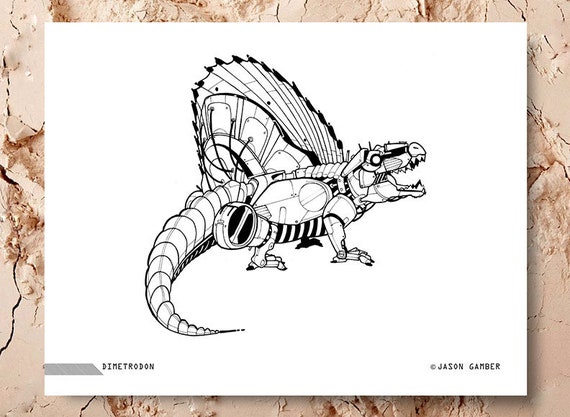 robot dinosaur coloring page dimetrodon robosaur dinosaur etsy