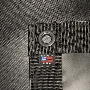 Tarp, Heavy Duty, zwart met versterkte randen, waterdicht, 18oz vinyl