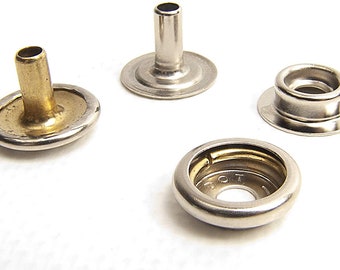 Nickel Brass Snaps w/ Extra Long 5/16" Posts on Caps and 3/8" Posts on Eyelet for Thick Fabric or Carpet - 10 of Each Piece