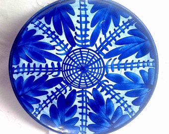 Manises Pottery Wall Plate Art Pottery Plaque Signed Blue and White Abstract Mid Century Modern Vintage MCM Spain Ceramic