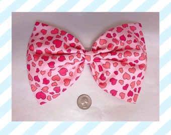 Pink hearts large hair bow