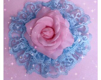 Baby blue lace rose hair clip