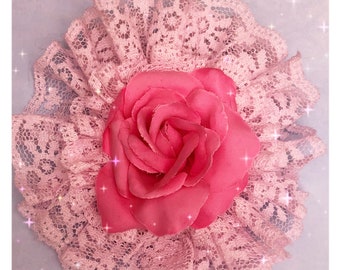 Pink lace rose hair clip