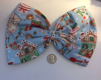 Large gingerbread village Christmas hair bow