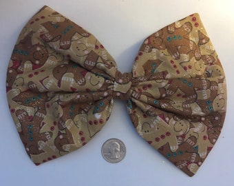 Large all over gingerbread Christmas hair bow