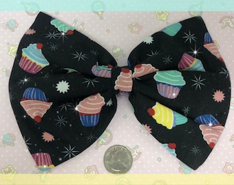 Cupcake print large hair bow