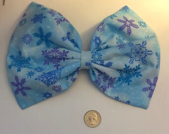 Blue snowflakes Christmas hair bow