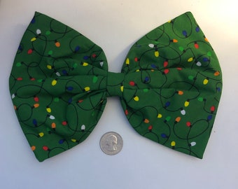 Large Christmas lights print hair bow