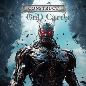 Puede incluir: Una criatura robótica negra y plateada con ojos rojos brillantes. La criatura está de pie frente a un fondo azul y gris. El texto "CONSTRUCT" está en la parte superior de la imagen. El texto "Artifact Creature - Construct" y "0/0" están en la parte inferior de la imagen. El texto "This creature gets +1/+1 for each artifact you control." está en el medio de la imagen.