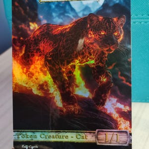 1x Cat #15 *LAMINÉ* Jeton MTG modifié personnalisé (pour Ocelot Pride)