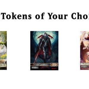 Peut inclure: Trois cartes de jeu de fantasy représentant des illustrations d'un loup blanc, d'une vampire et d'un ange féminin. Les cartes sont toutes dans le même style et ont une mise en page similaire. La carte du loup a un fond vert, la carte du vampire a un fond bleu foncé et la carte de l'ange a un fond brun clair.