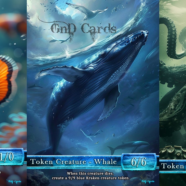 Fish Whale Kraken Set Custom Altered Tokens (for Reef Worm)