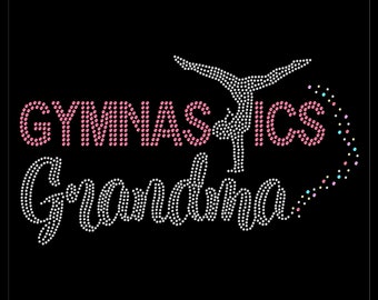GYMNASTICS MIMI Bling Hot Fix Sports Gym Mom C Rhinestone Iron on T-Shirt