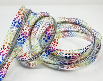 Rainbow Leapard Transparent Clear Vinyl with Rainbow Coil #5 Zipper Tape by the Yard Nylon Coil Bag Making Supplies Sewing Hardware